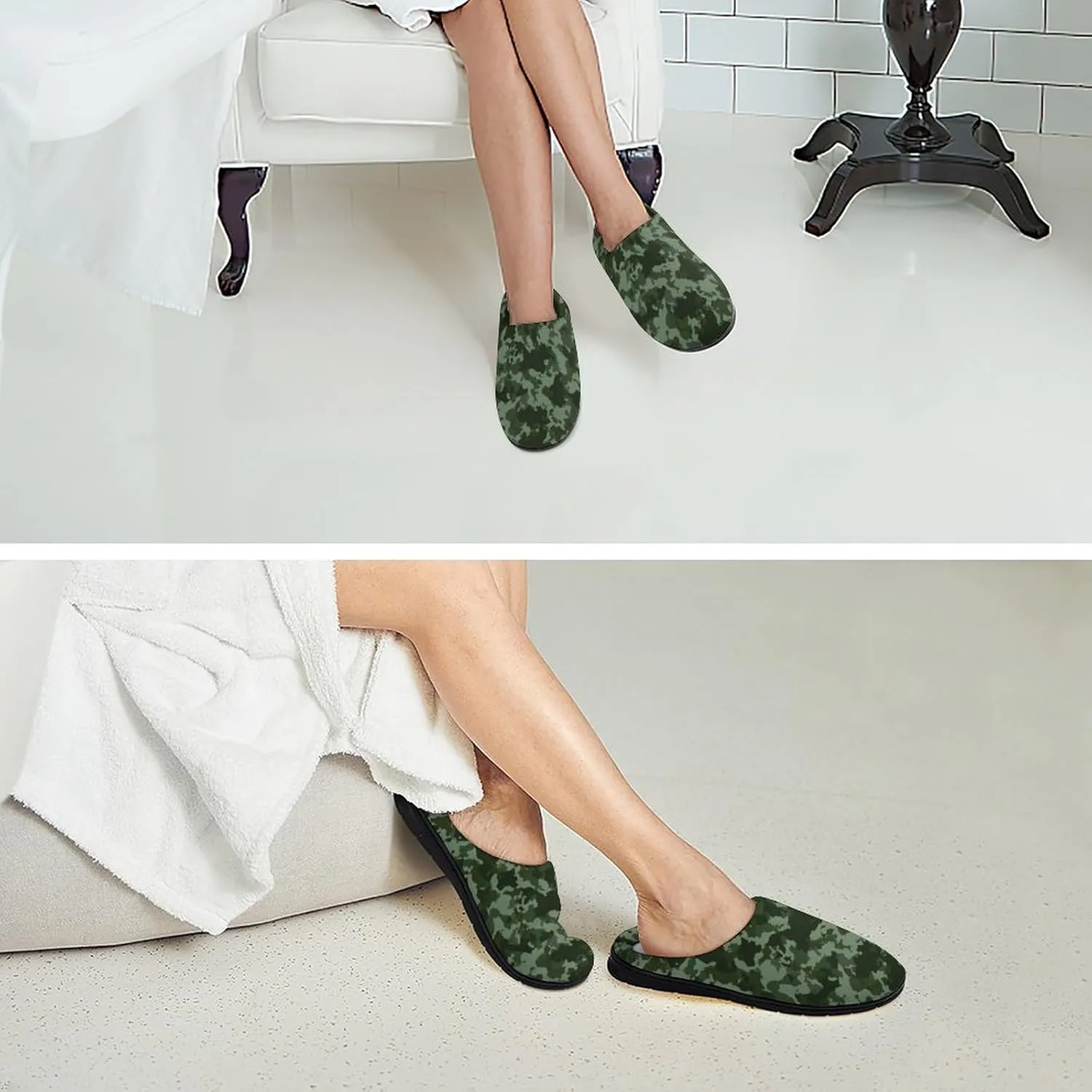 Military Or Hunting Camouflage House Slippers for Women Soft Cotton Indoor Shoes Non Skid On Bedroom