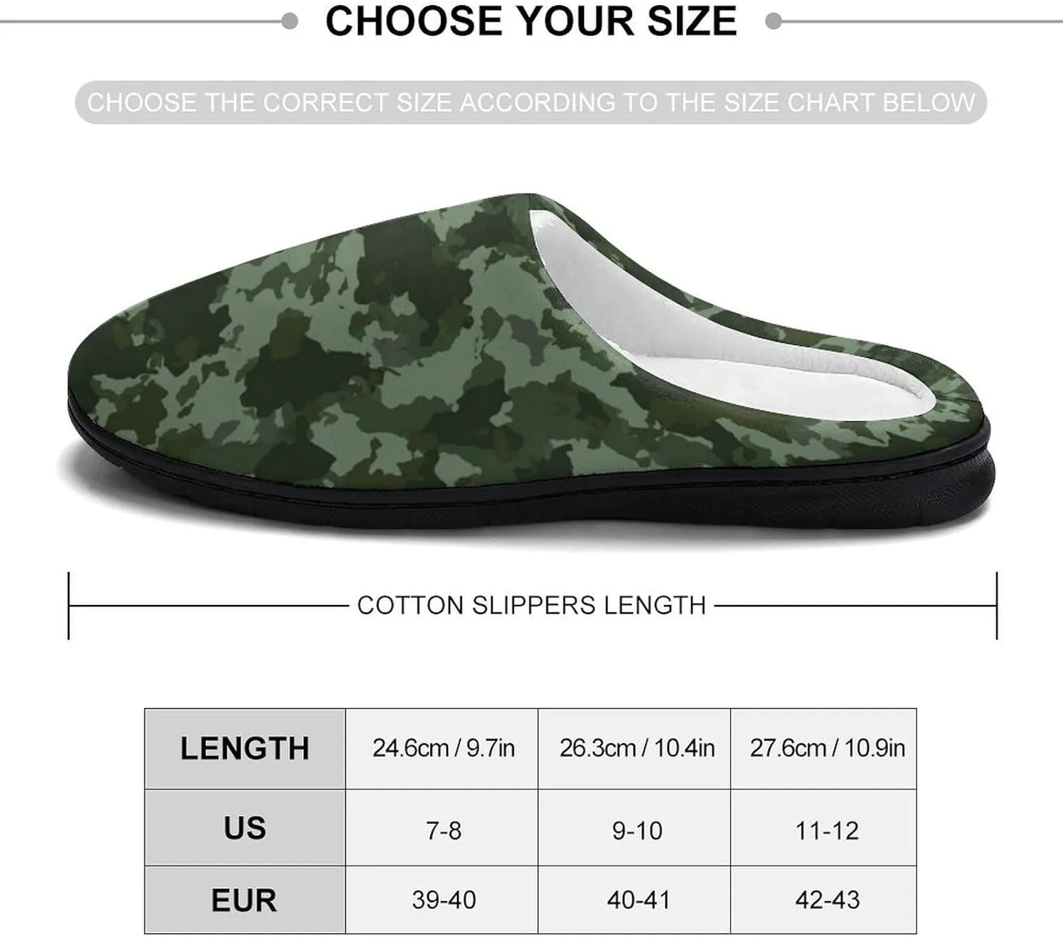Military Or Hunting Camouflage House Slippers for Women Soft Cotton Indoor Shoes Non Skid On Bedroom