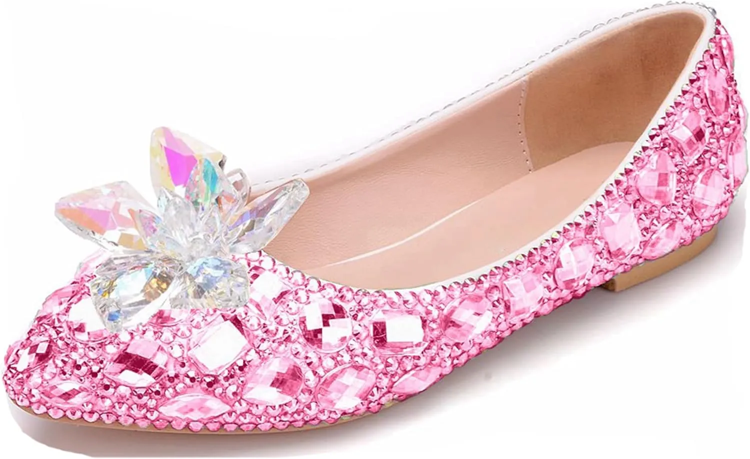 Minishion Wedding Shoes for Women Flats Comfortable Rhinestone Slip on Pumps Shoes