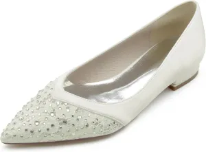 Minishion Women Girls Formal Flats Slip on Crystals Beaded Wedding Evening Pumps Shoes BR238