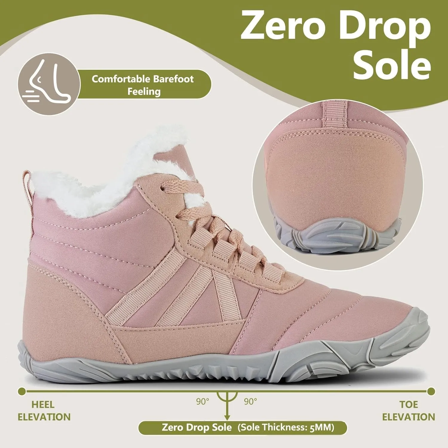 Mishansha Mens Womens Winter Barefoot Shoes Wide Toe Box Winter Boots Warm Lined Zero Drop Sole