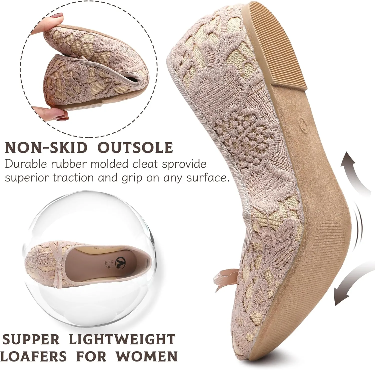 MIXIN Womens Ballet Flats Casual Loafers with Bowknot Round Toe Slip On for Women