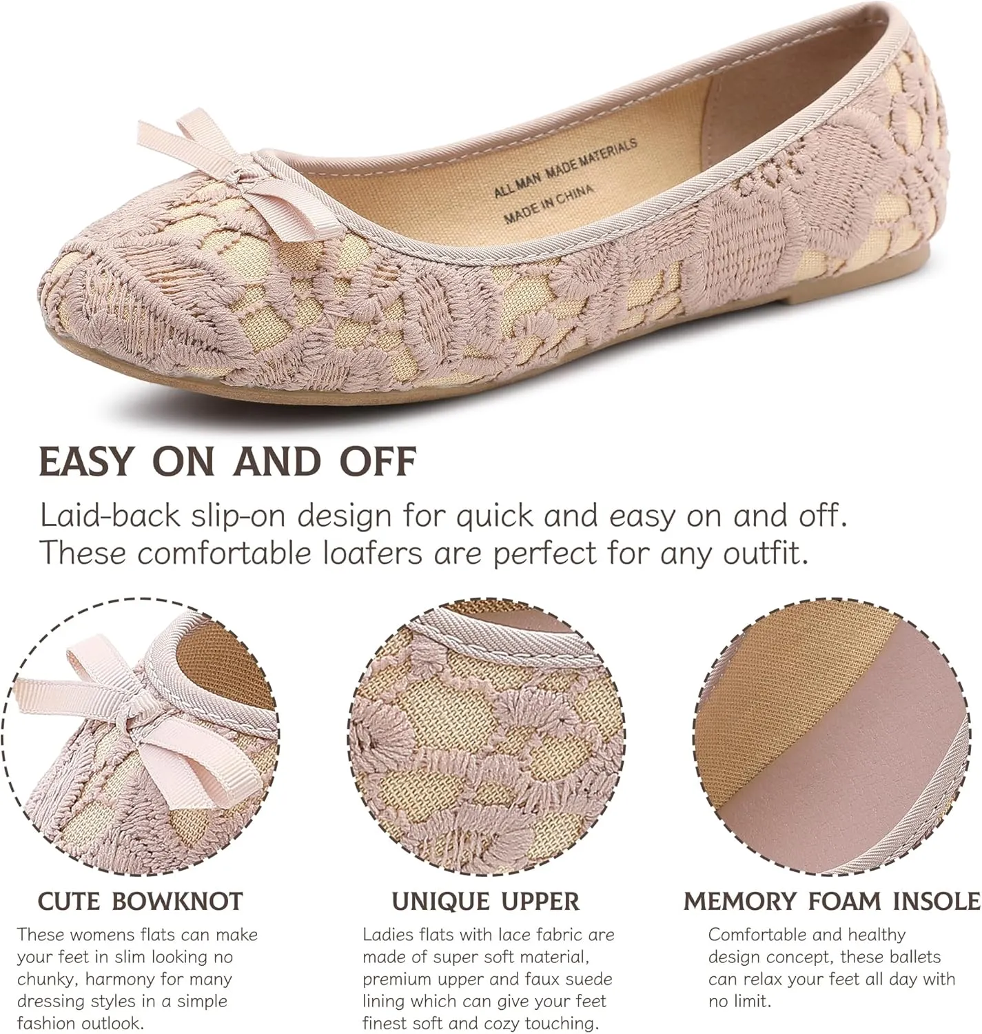 MIXIN Womens Ballet Flats Casual Loafers with Bowknot Round Toe Slip On for Women