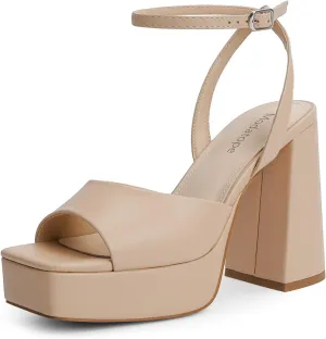 Modatop Platform Heels for Women Nude Platform Sandals Chunky Heel Open Toe Pumps Ankle Strap Womens Heeled Wedding Party Sandals Shoes Size 6