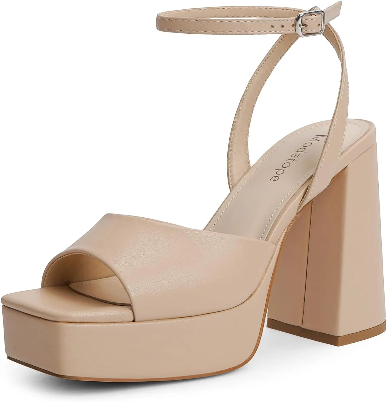 Modatop Platform Heels for Women Nude Platform Sandals Chunky Heel Open Toe Pumps Ankle Strap Womens Heeled Wedding Party Sandals Shoes Size 6