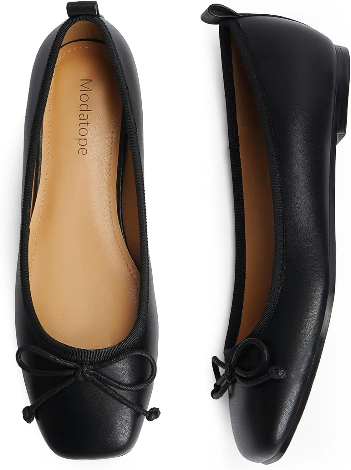 Modatope Ballet Flats with Bow Ballerina Closed Square Toe Slip on Bowknot Flats Shoes for Women Dressy