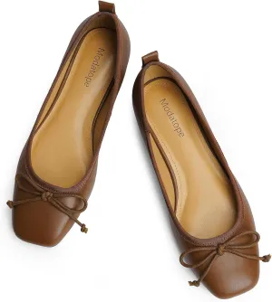 Modatope Ballet Flats with Bow Ballerina Closed Square Toe Slip on Bowknot Flats Shoes for Women Dressy