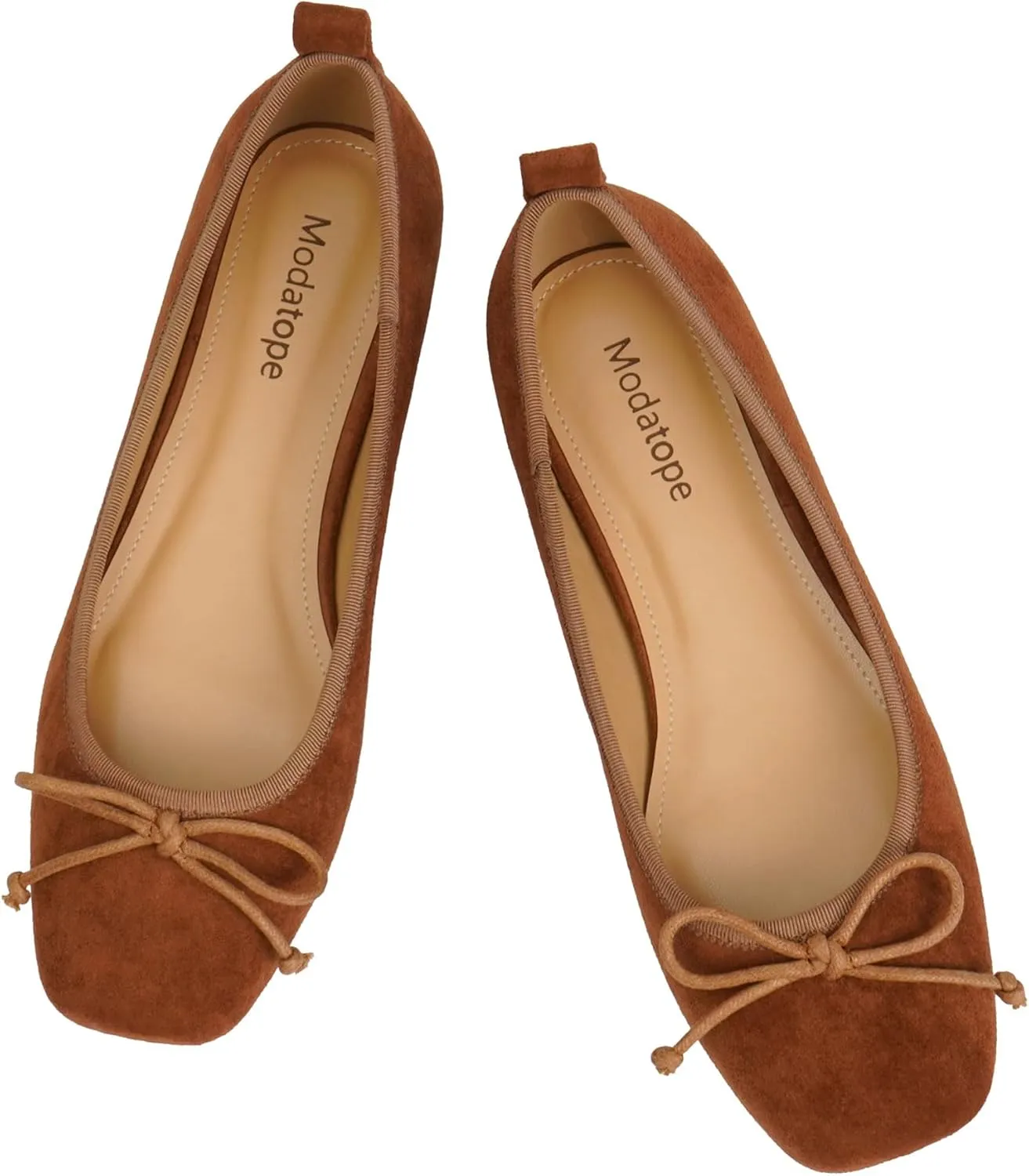 Modatope Ballet Flats with Bow Ballerina Closed Square Toe Slip on Bowknot Flats Shoes for Women Dressy