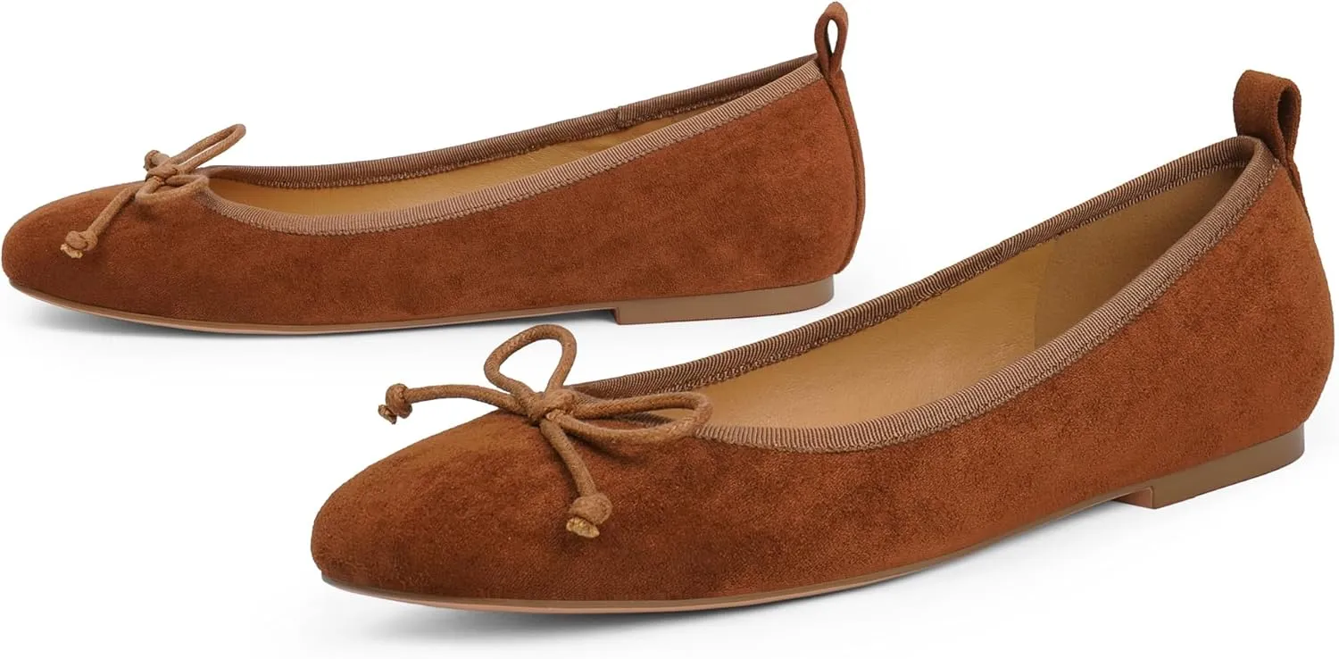 Modatope Ballet Flats with Bow Ballerina Closed Square Toe Slip on Bowknot Flats Shoes for Women Dressy