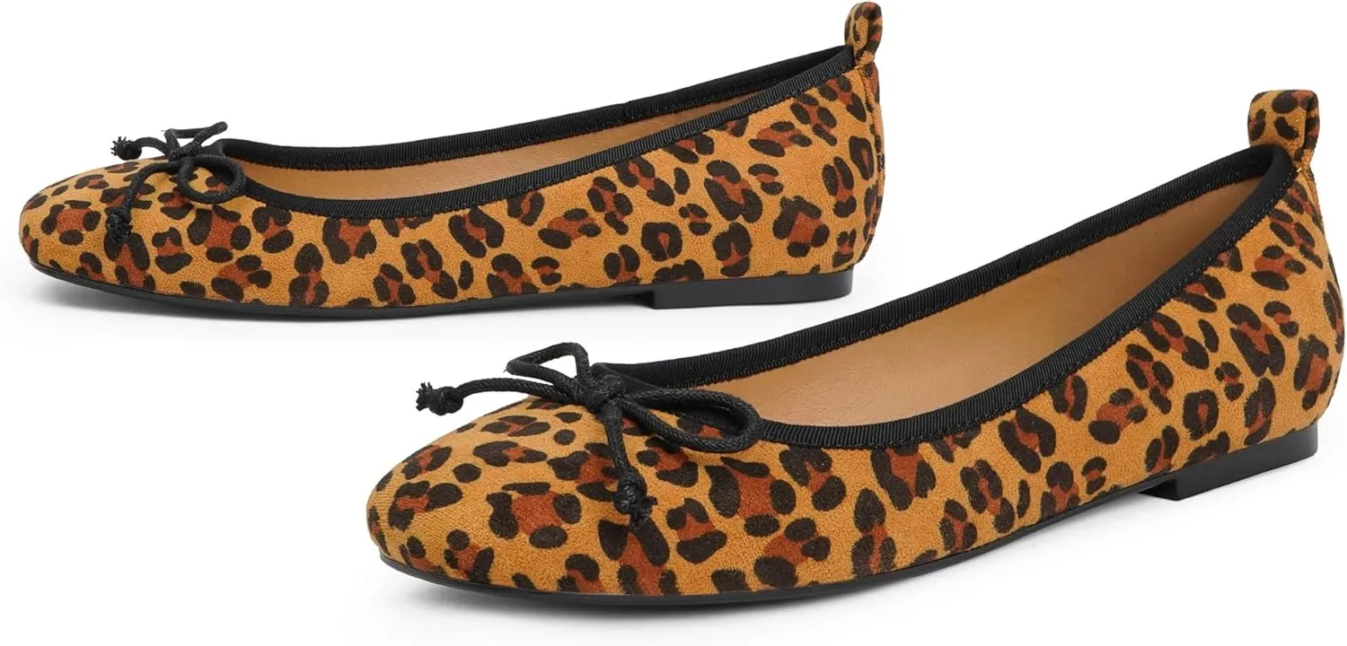 Modatope Ballet Flats with Bow Ballerina Closed Square Toe Slip on Bowknot Flats Shoes for Women Dressy