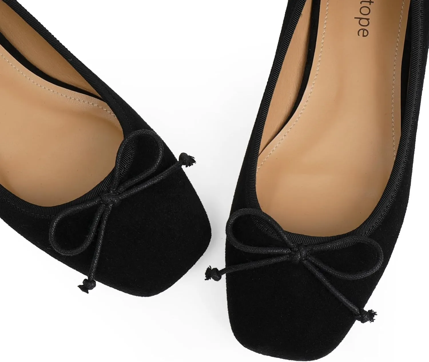 Modatope Ballet Flats with Bow Ballerina Closed Square Toe Slip on Bowknot Flats Shoes for Women Dressy