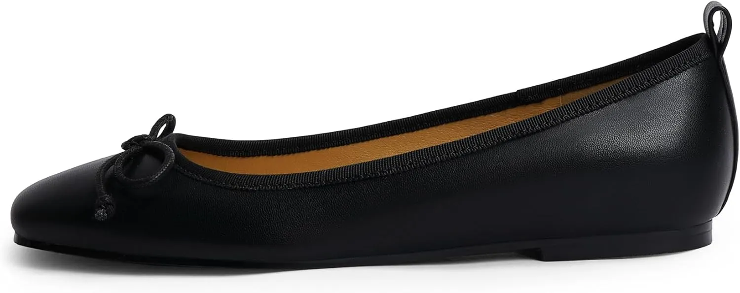 Modatope Ballet Flats with Bow Ballerina Closed Square Toe Slip on Bowknot Flats Shoes for Women Dressy