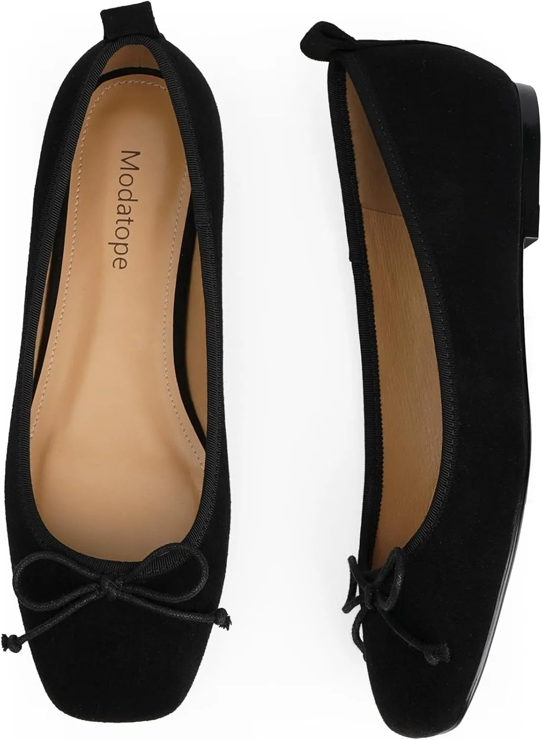 Modatope Ballet Flats with Bow Ballerina Closed Square Toe Slip on Bowknot Flats Shoes for Women Dressy