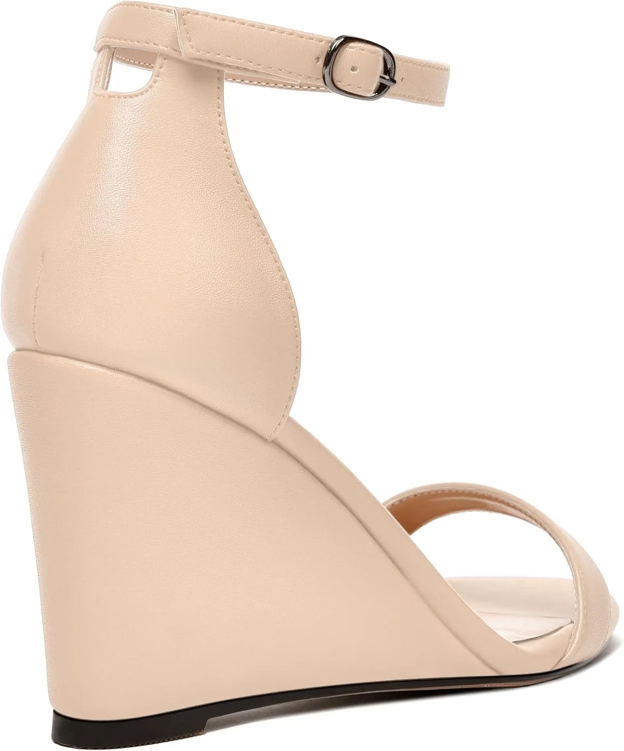 MODENCOCO Womens Matte Comfortable Ankle Strap Buckle Round Toe Casual Bridal Wedge High Heel Heeled Sandals 3.3 Inch