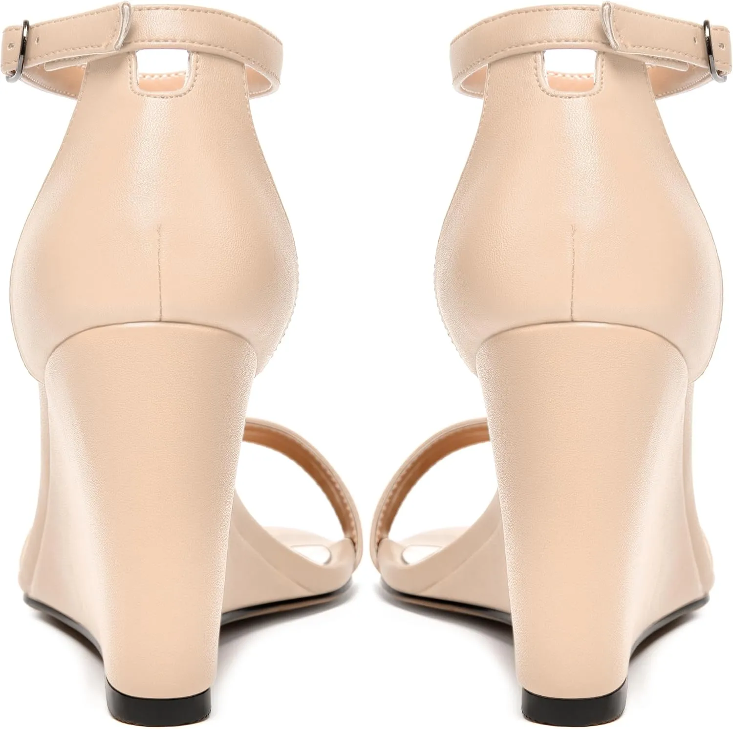 MODENCOCO Womens Matte Comfortable Ankle Strap Buckle Round Toe Casual Bridal Wedge High Heel Heeled Sandals 3.3 Inch
