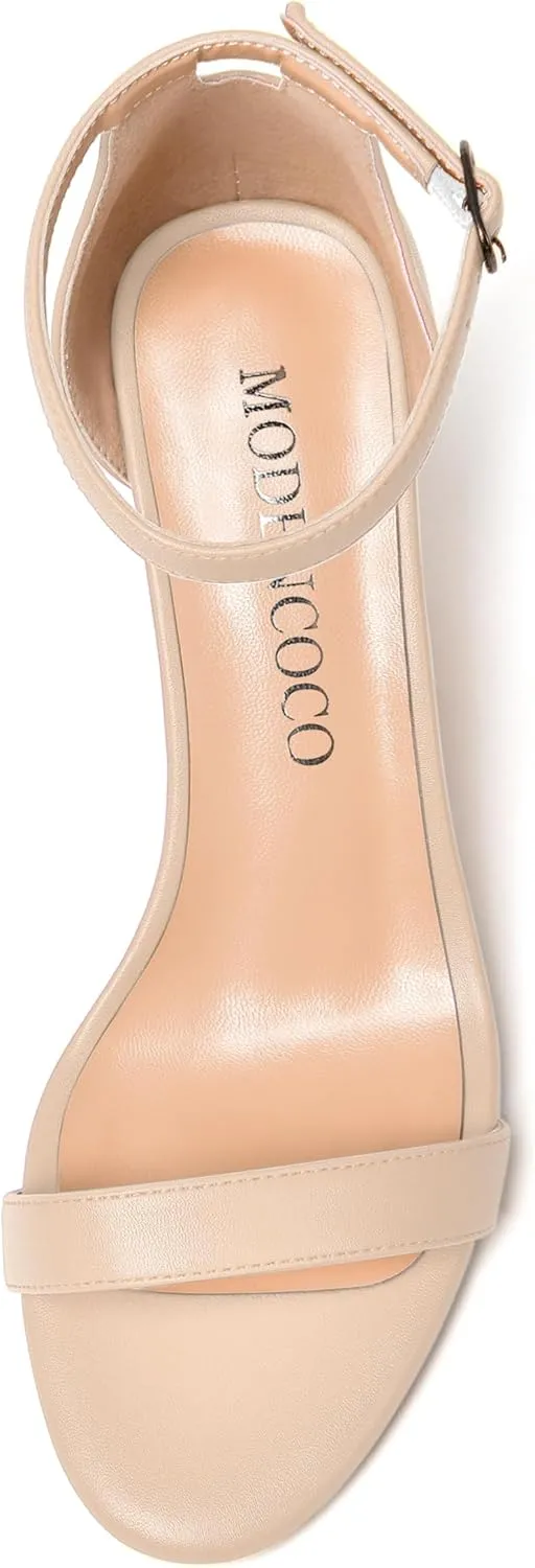MODENCOCO Womens Matte Comfortable Ankle Strap Buckle Round Toe Casual Bridal Wedge High Heel Heeled Sandals 3.3 Inch