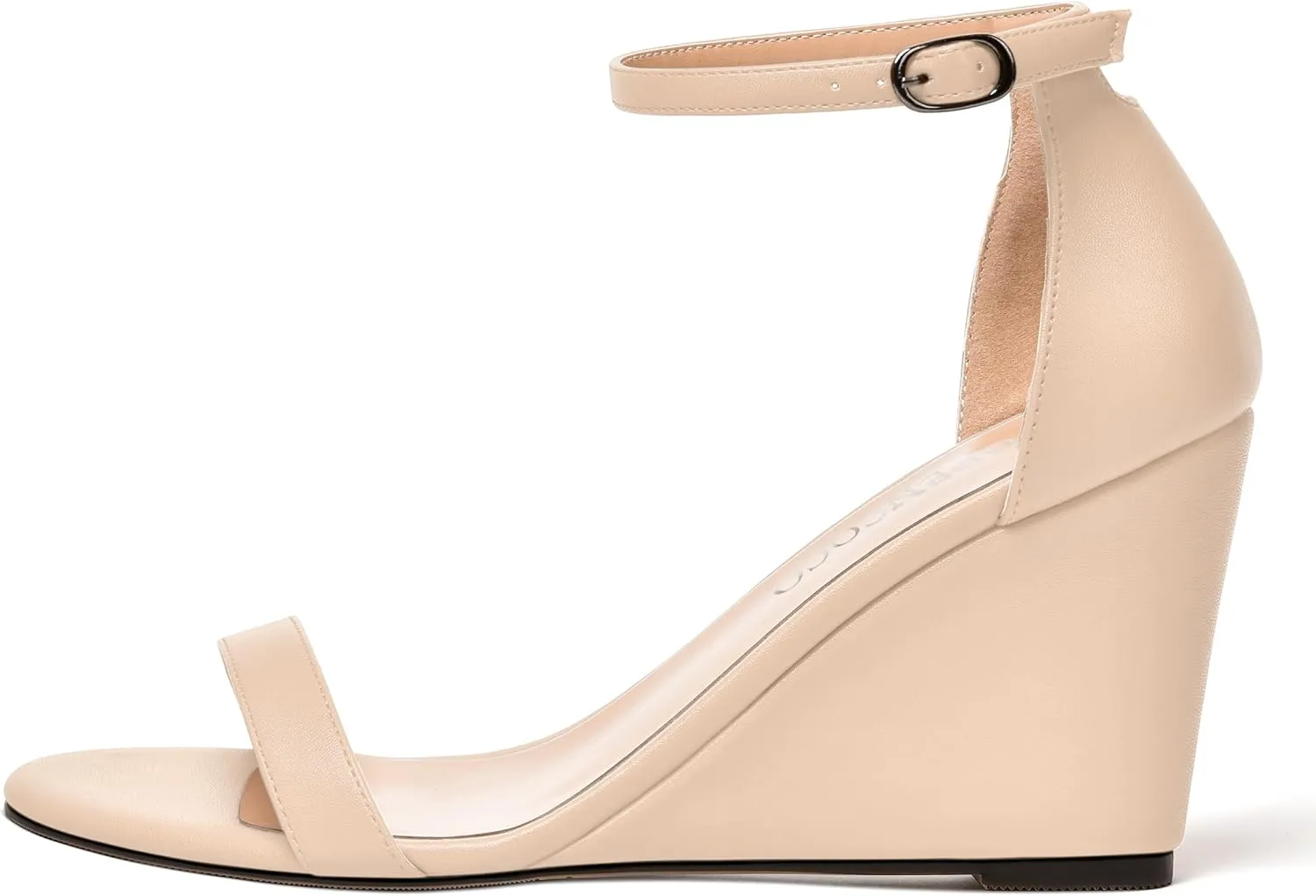 MODENCOCO Womens Matte Comfortable Ankle Strap Buckle Round Toe Casual Bridal Wedge High Heel Heeled Sandals 3.3 Inch