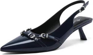 Mostrin Kitten Heels for Women Pointed Toe Pumps Patent Leather Low Heel Slingback Heels with Buckle Dress Shoes for Dating Party Working