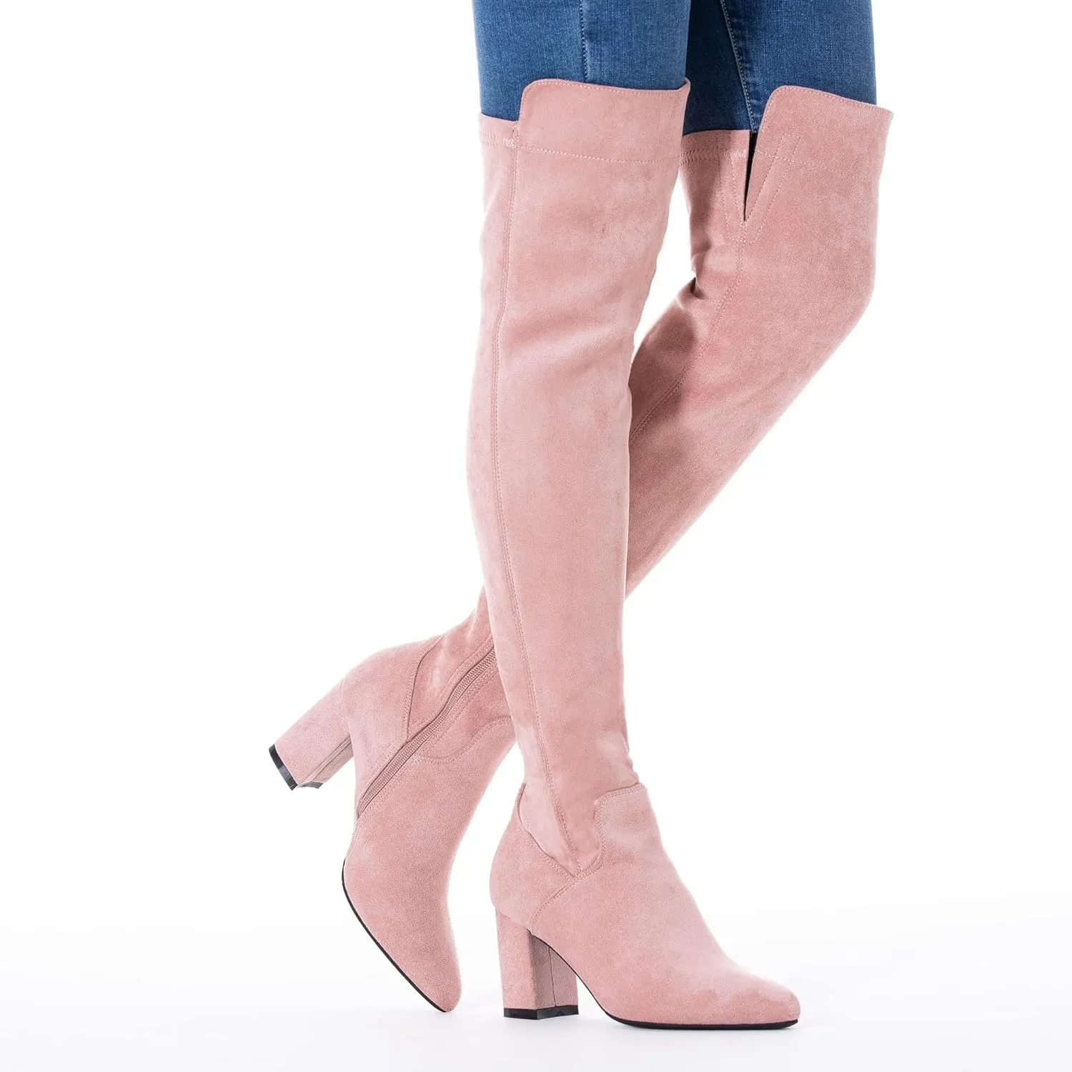 Mtzyoa Women Over The Knee Boots Suede Thigh High Low Block Heel Stretch OTK Walking Comfort