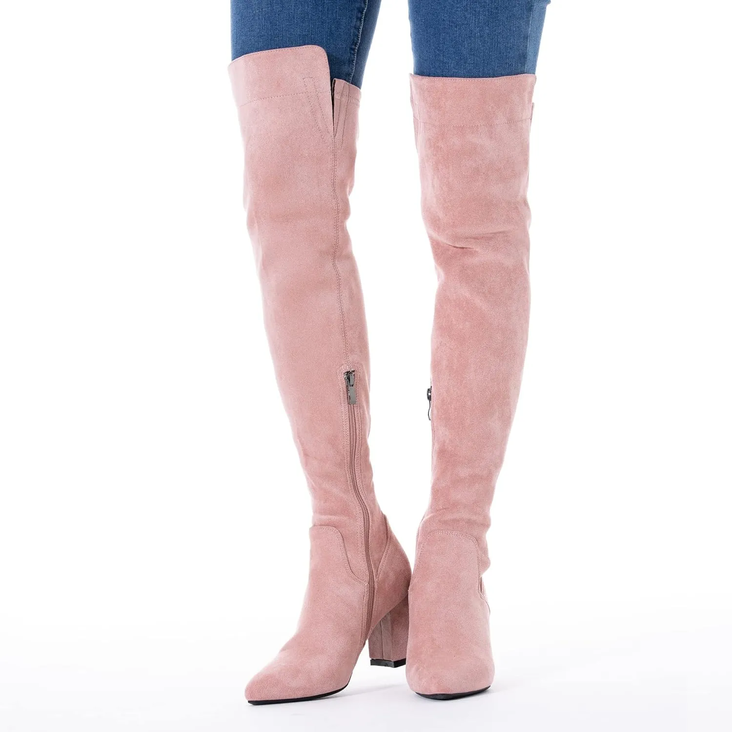 Mtzyoa Women Over The Knee Boots Suede Thigh High Low Block Heel Stretch OTK Walking Comfort