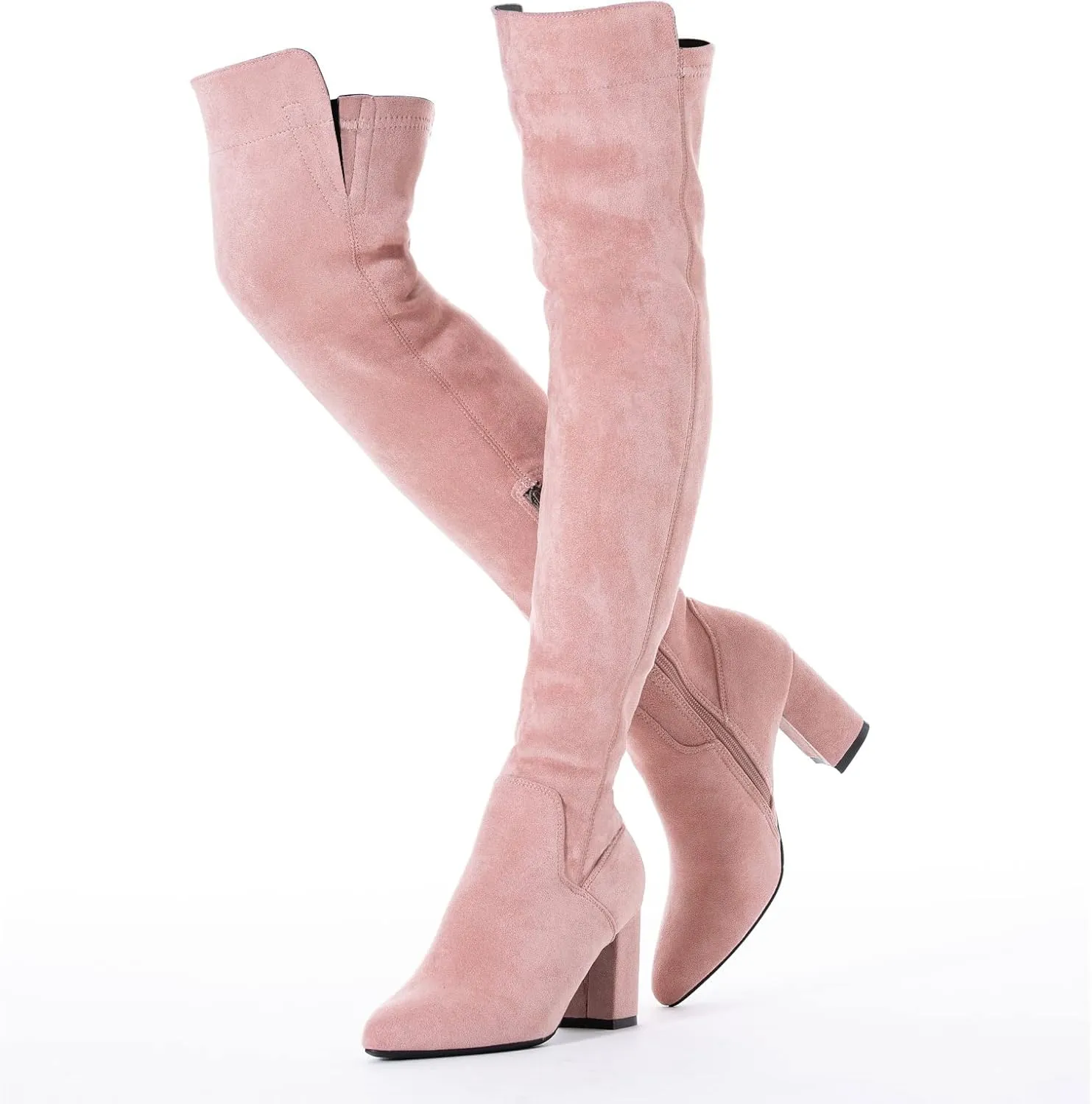 Mtzyoa Women Over The Knee Boots Suede Thigh High Low Block Heel Stretch OTK Walking Comfort