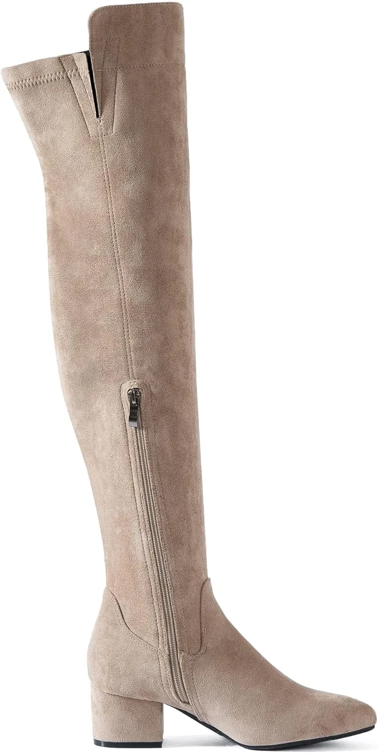 Mtzyoa Women Over The Knee Boots Suede Thigh High Low Block Heel Stretch OTK Walking Comfort