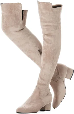 Mtzyoa Women Over The Knee Boots Suede Thigh High Low Block Heel Stretch OTK Walking Comfort