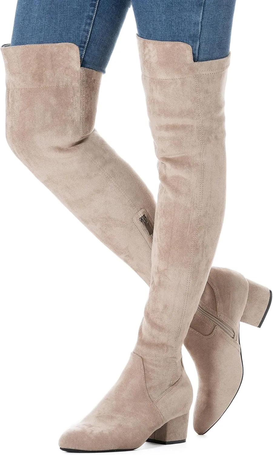 Mtzyoa Women Over The Knee Boots Suede Thigh High Low Block Heel Stretch OTK Walking Comfort
