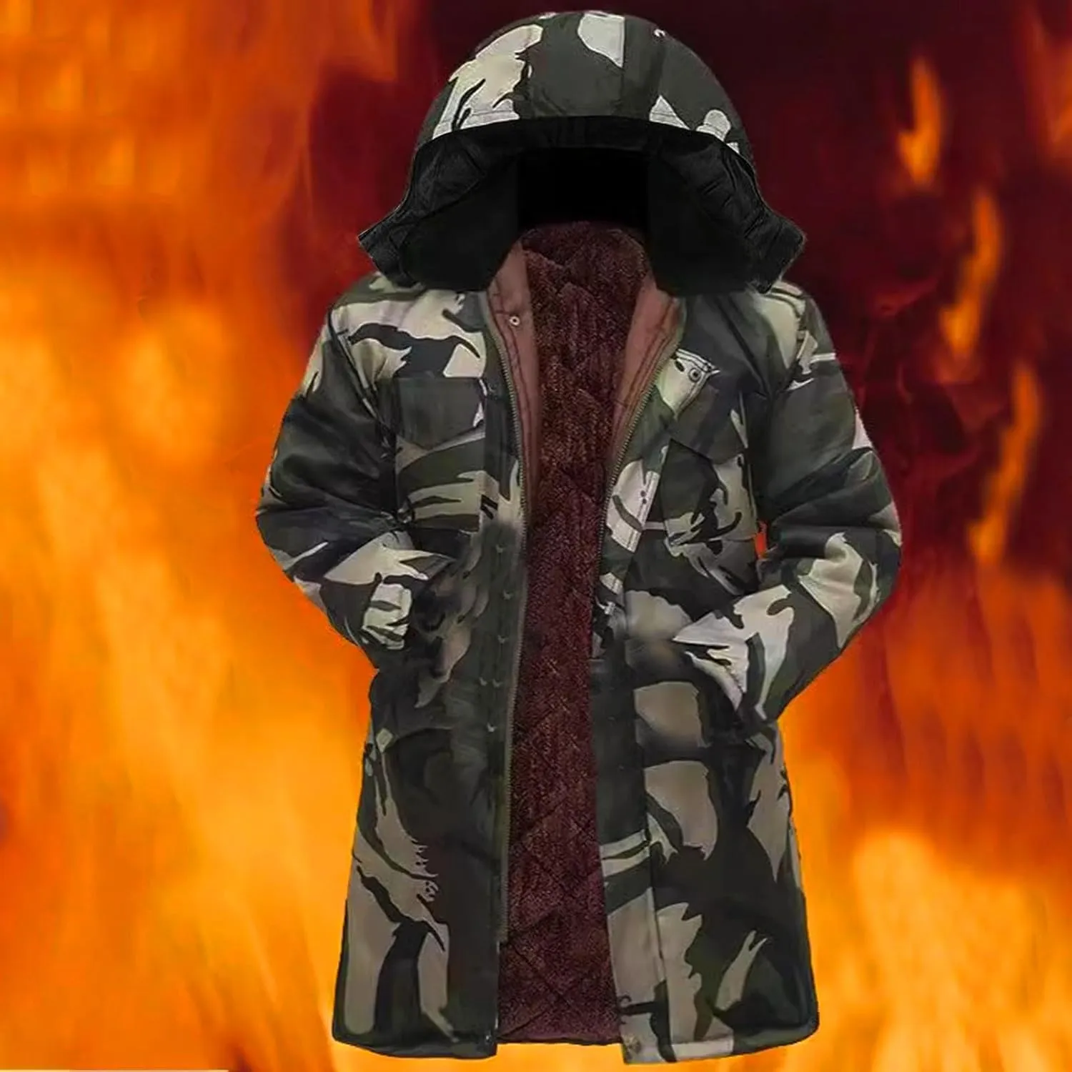 Muscularfit Men's Winter Thicken Camouflage Jacket Coat Warm Fleece Lined Puffer Parka Jackets Fur Coats with Removable Hood