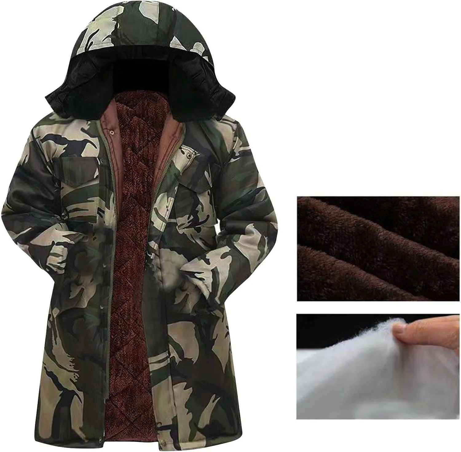 Muscularfit Men's Winter Thicken Camouflage Jacket Coat Warm Fleece Lined Puffer Parka Jackets Fur Coats with Removable Hood