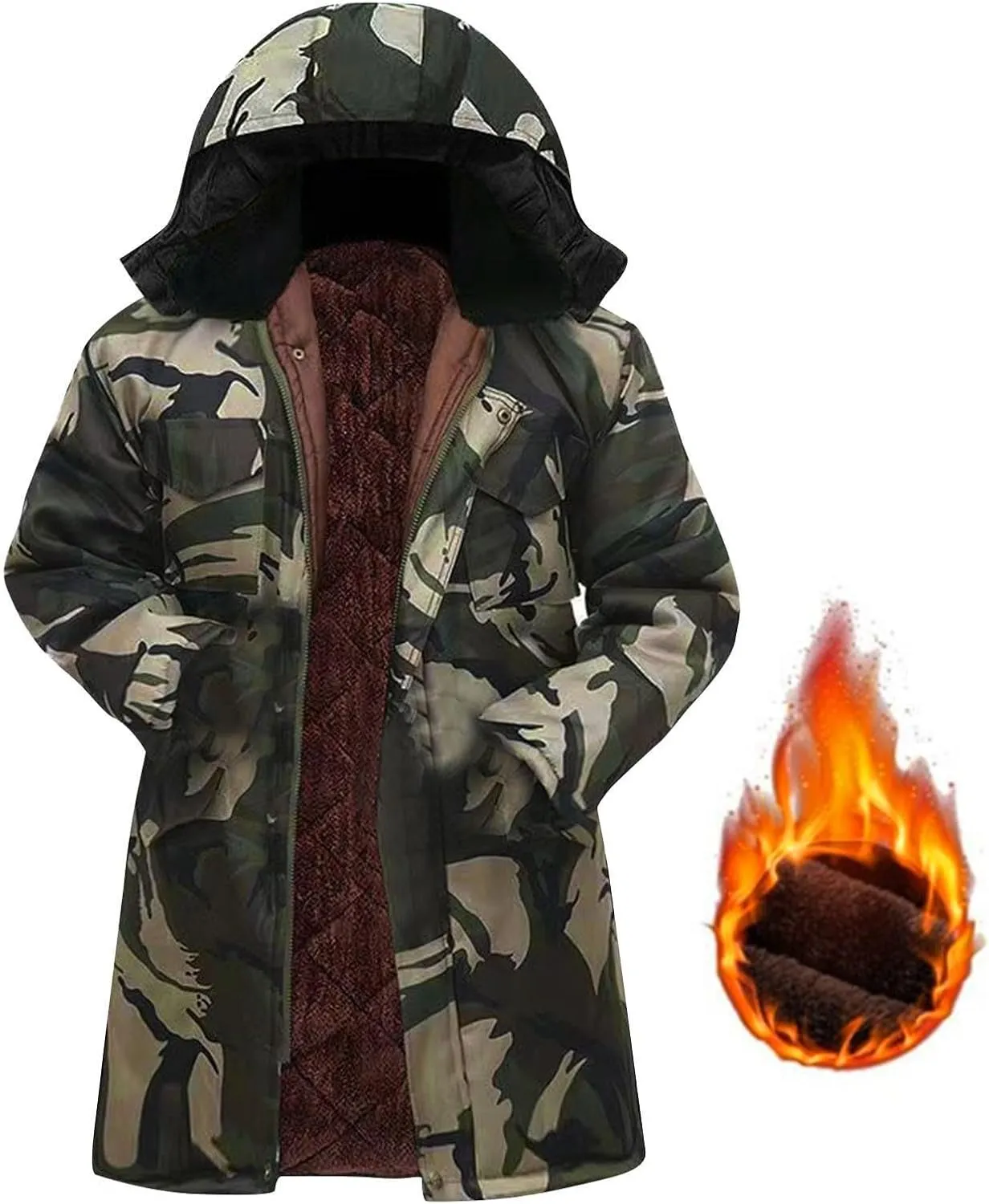 Muscularfit Men's Winter Thicken Camouflage Jacket Coat Warm Fleece Lined Puffer Parka Jackets Fur Coats with Removable Hood