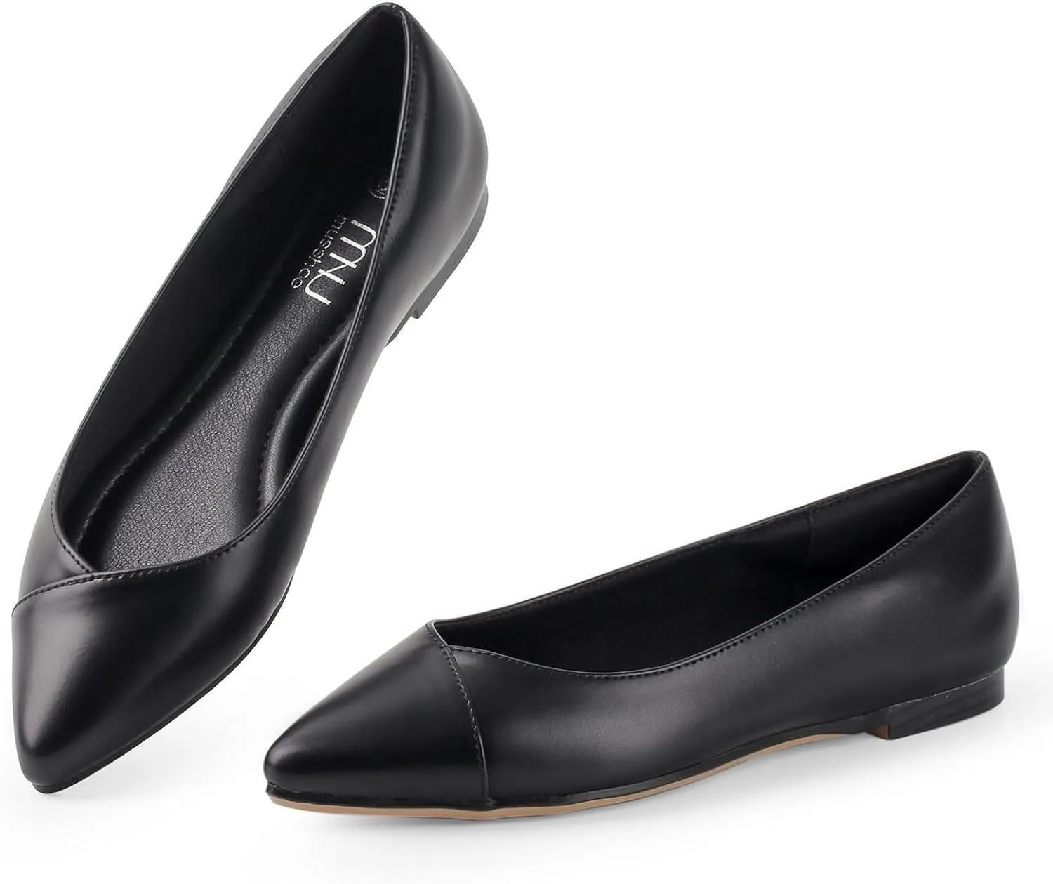 MUSSHOE Women’s Ballet Flat Shoes Comfortable Pointed Toe Slip on Black Shoes for Woman Classic Soft Shoes