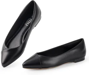 MUSSHOE Women’s Ballet Flat Shoes Comfortable Pointed Toe Slip on Black Shoes for Woman Classic Soft Shoes