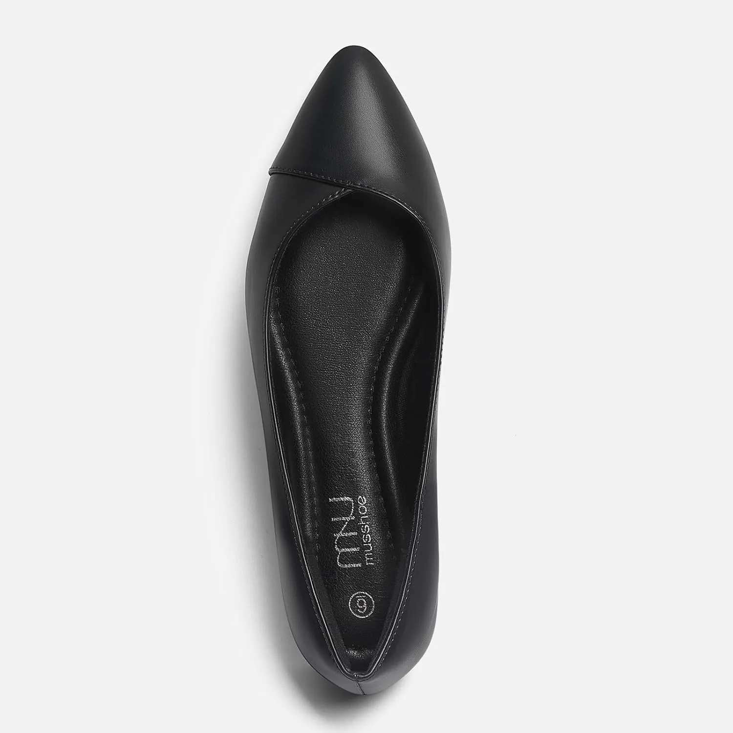 MUSSHOE Women’s Ballet Flat Shoes Comfortable Pointed Toe Slip on Black Shoes for Woman Classic Soft Shoes