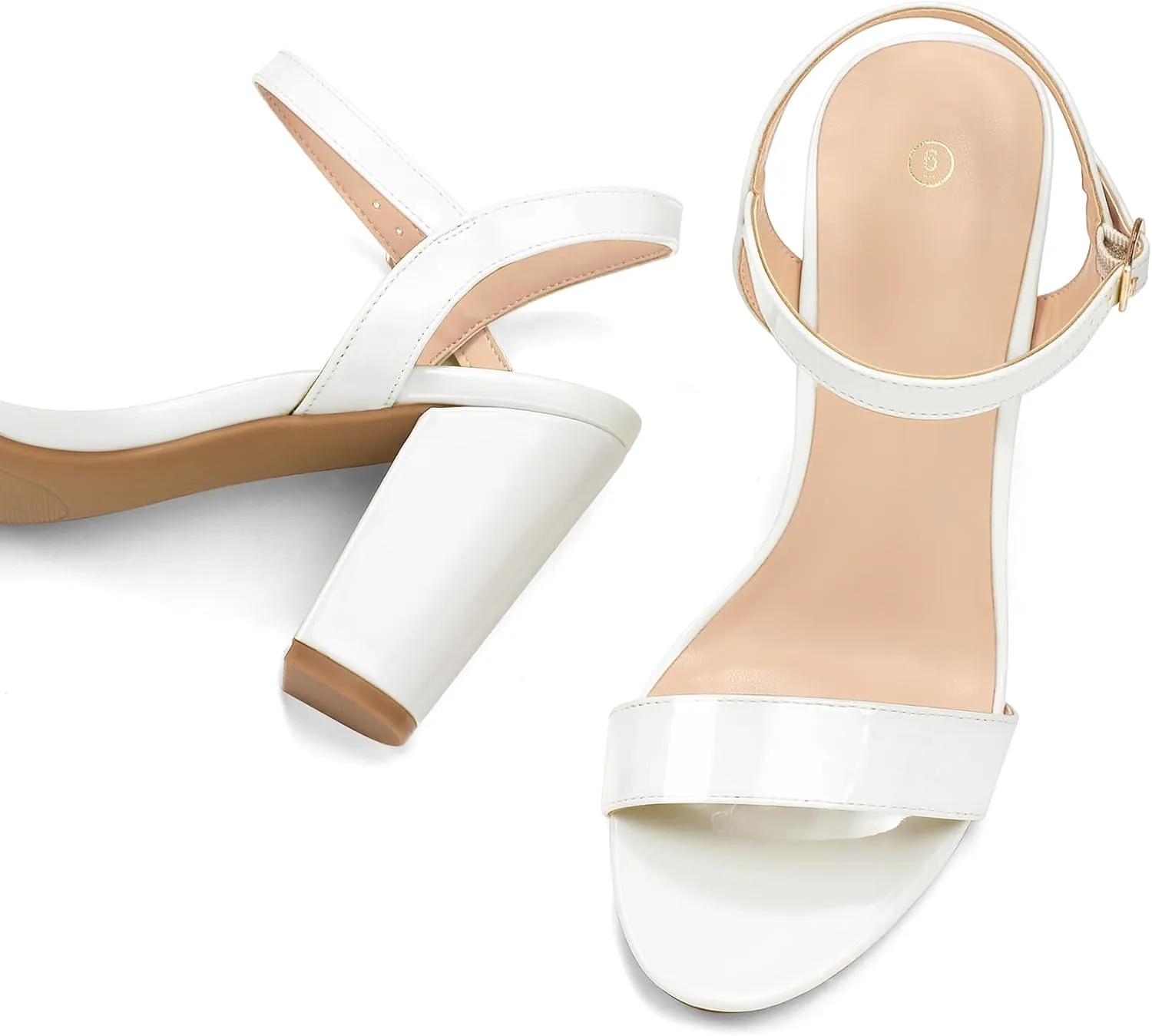 mysoft Women's Chunky Block Heels 3.3IN Open Toe Ankle Strap High Heeled Sandals Wedding Party Dress Pump Shoes