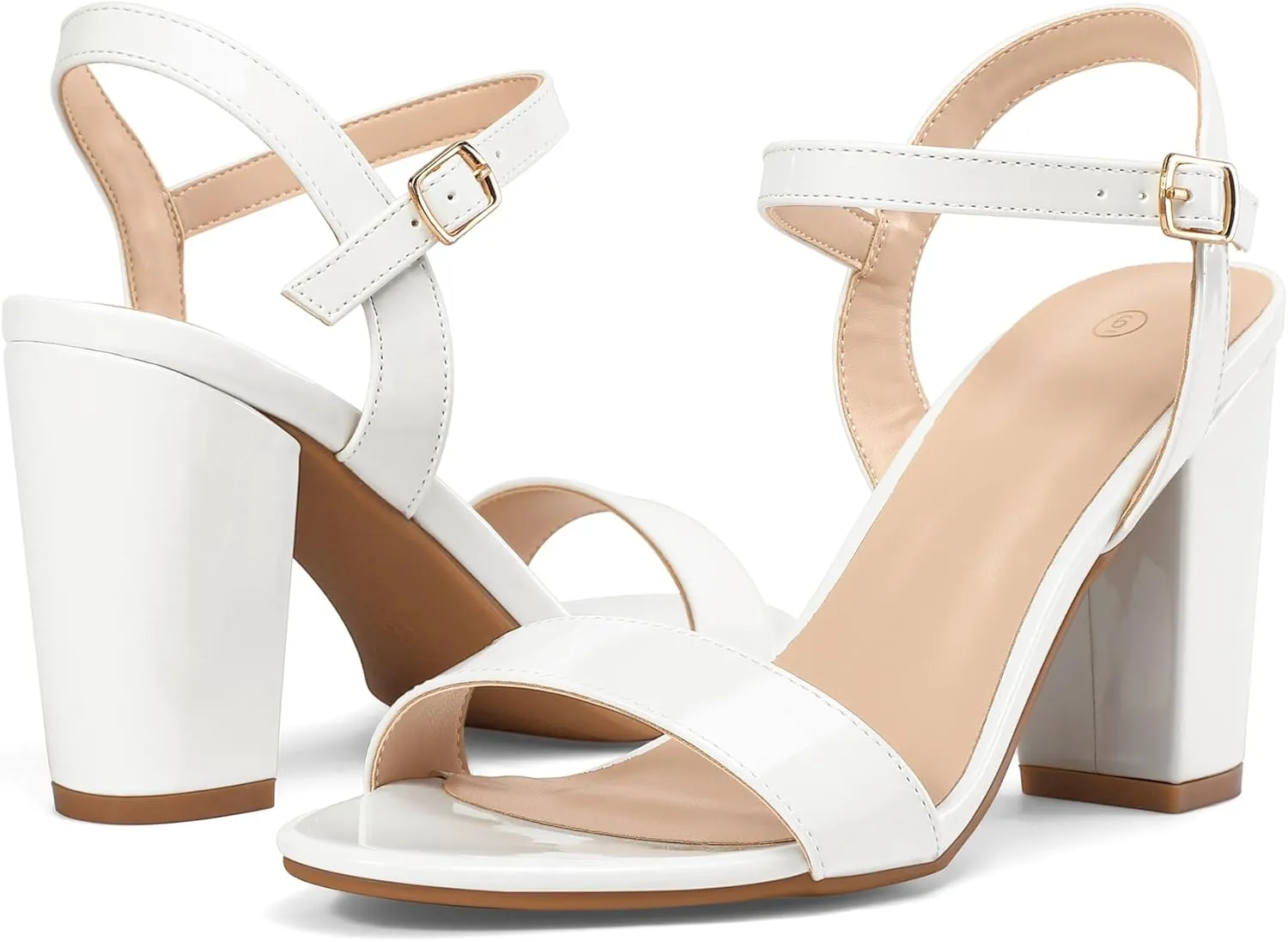 mysoft Women's Chunky Block Heels 3.3IN Open Toe Ankle Strap High Heeled Sandals Wedding Party Dress Pump Shoes