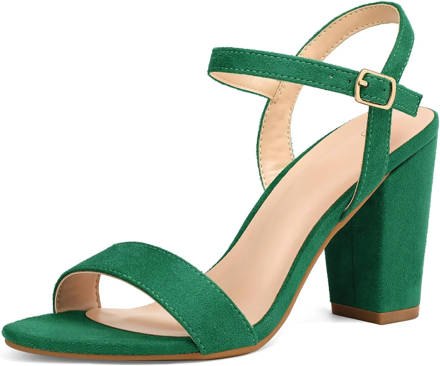 mysoft Women's Chunky Block Heels 3.3IN Open Toe Ankle Strap High Heeled Sandals Wedding Party Dress Pump Shoes