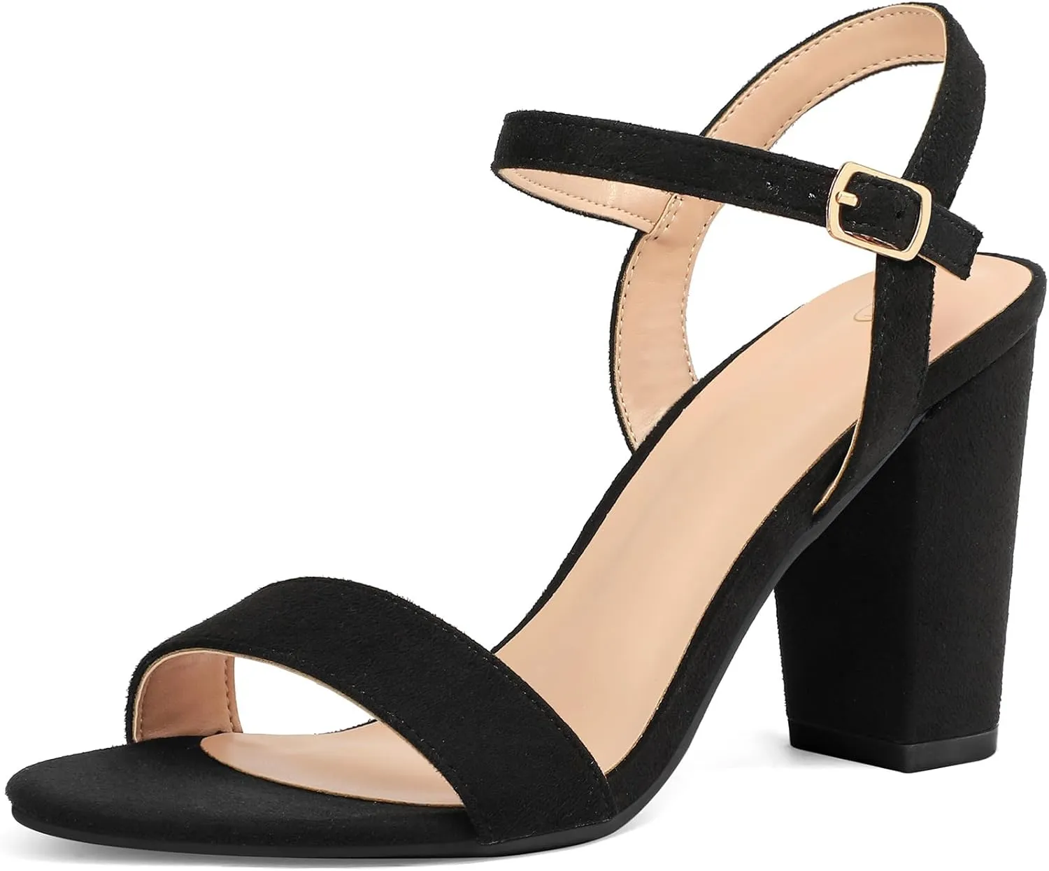mysoft Women's Chunky Block Heels 3.3IN Open Toe Ankle Strap High Heeled Sandals Wedding Party Dress Pump Shoes