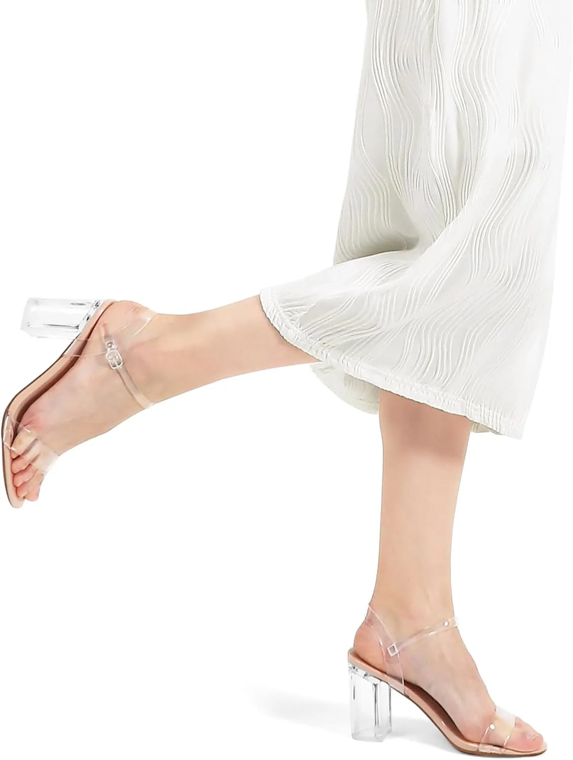 mysoft Women's Chunky Block Heels 3.5IN Open Toe Ankle Strap High Heeled Sandals Wedding Party Dress Pump Shoes