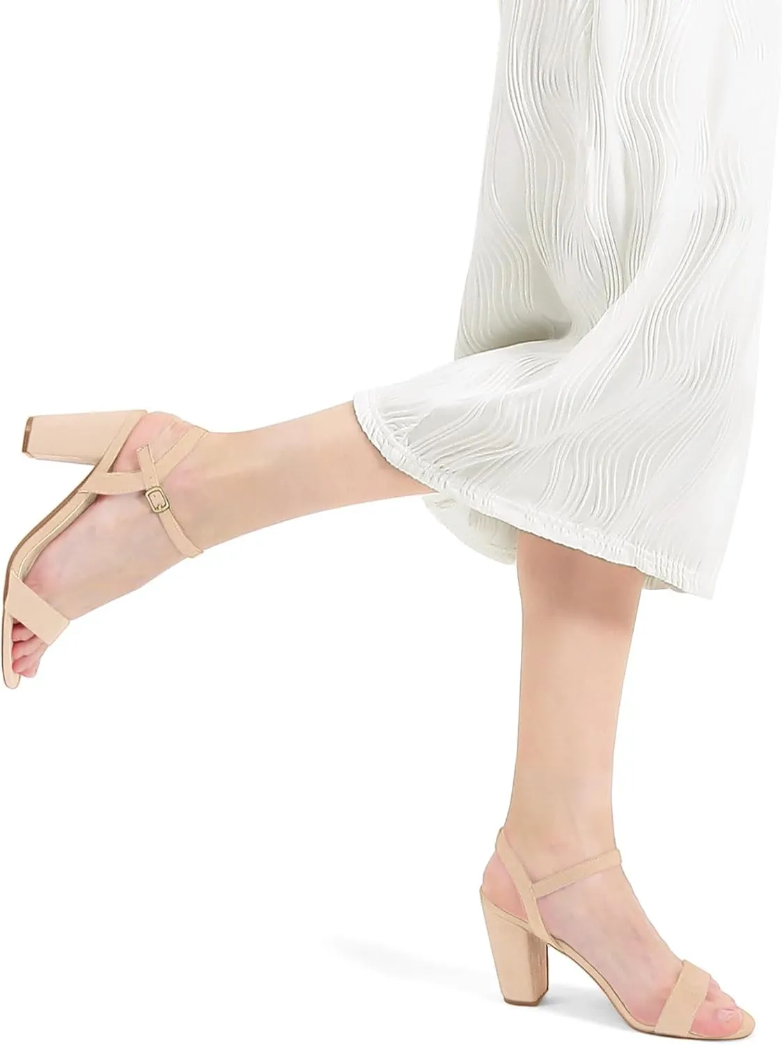 mysoft Women's Chunky Block Heels 3.5IN Open Toe Ankle Strap High Heeled Sandals Wedding Party Dress Pump Shoes