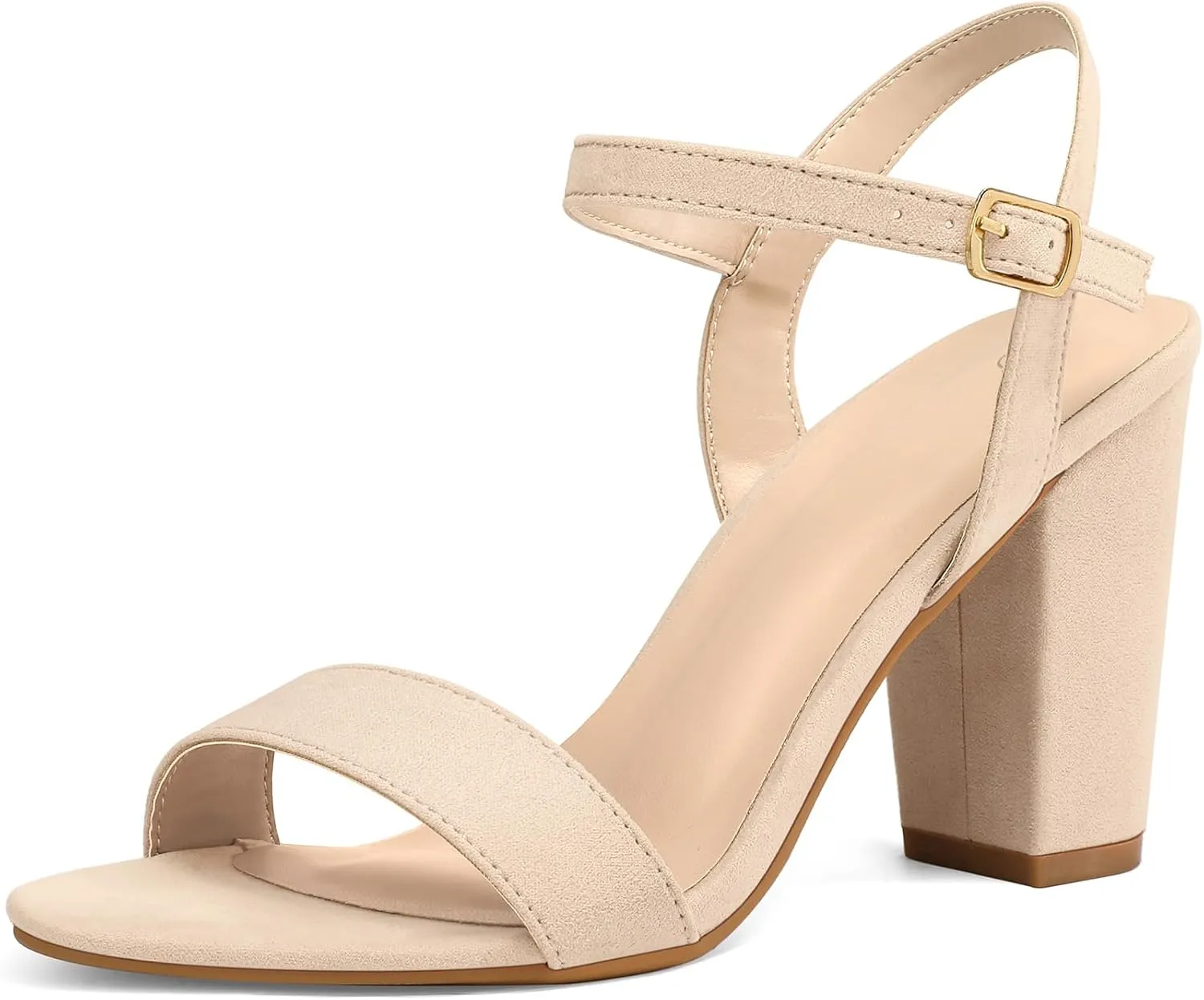 mysoft Women's Chunky Block Heels 3.5IN Open Toe Ankle Strap High Heeled Sandals Wedding Party Dress Pump Shoes