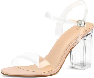 mysoft Women's Chunky Block Heels 3.5IN Open Toe Ankle Strap High Heeled Sandals Wedding Party Dress Pump Shoes
