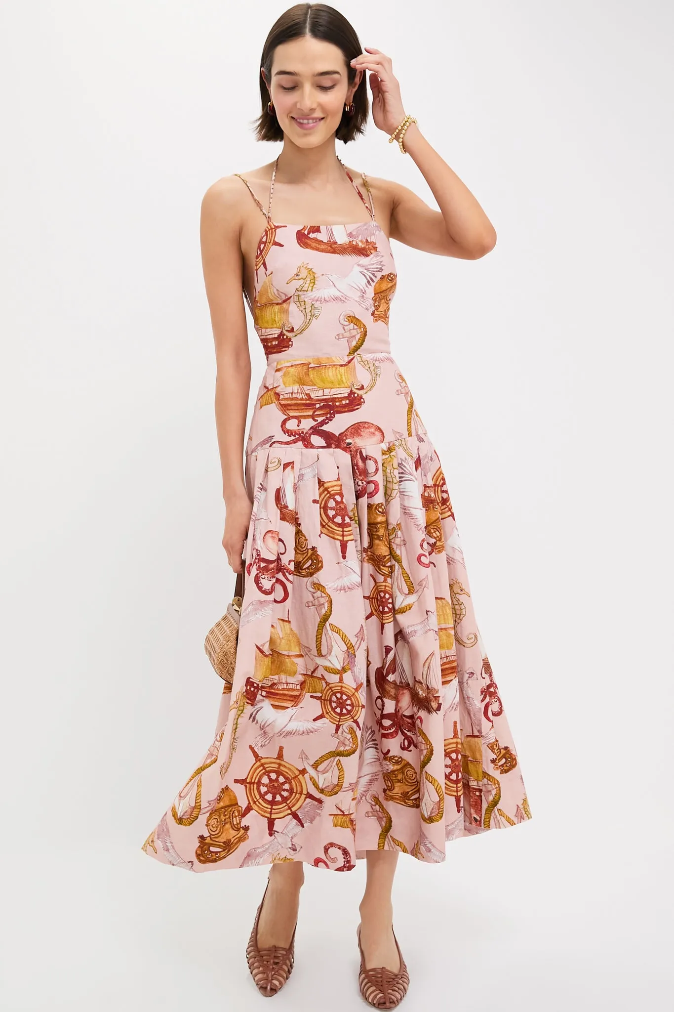 Nautical Wonder Pink Strappy Maxi Dress