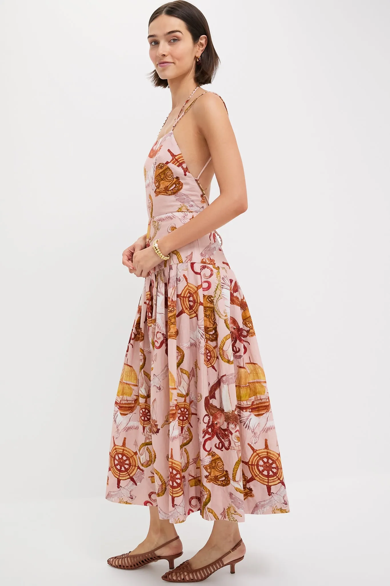 Nautical Wonder Pink Strappy Maxi Dress