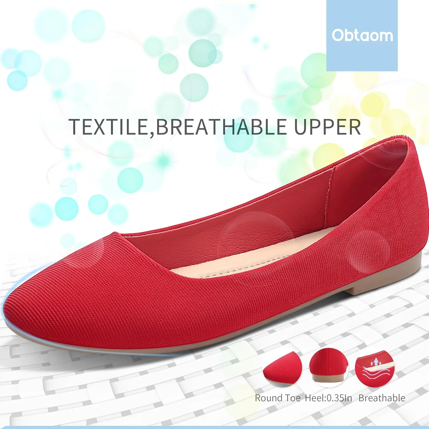 Obtaom Round Toe Women Flat Shoes Slip on Girls Dress Black Ballet Flats