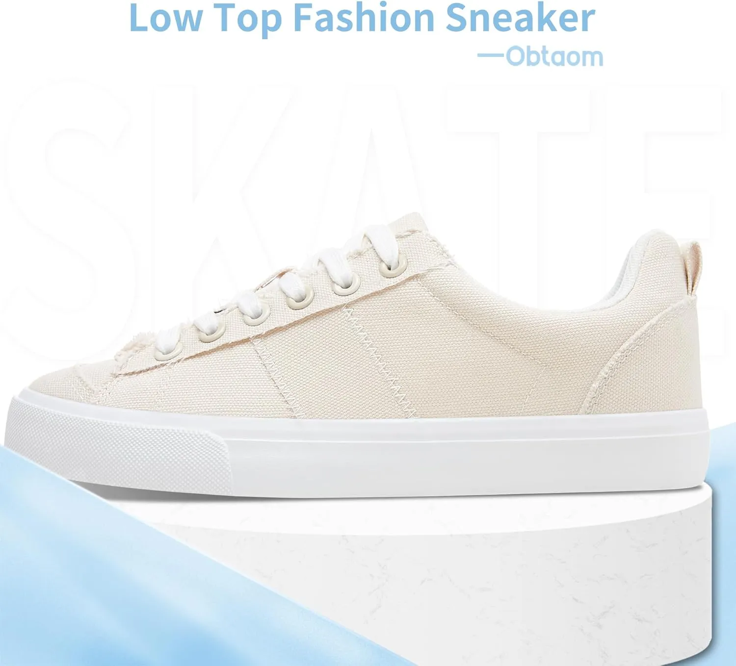 Obtaom Women's Canvas Sneakers Cute Lace up Fashion Sneaker Comfortable Skate Shoe for Lady Casual Tennis Flats