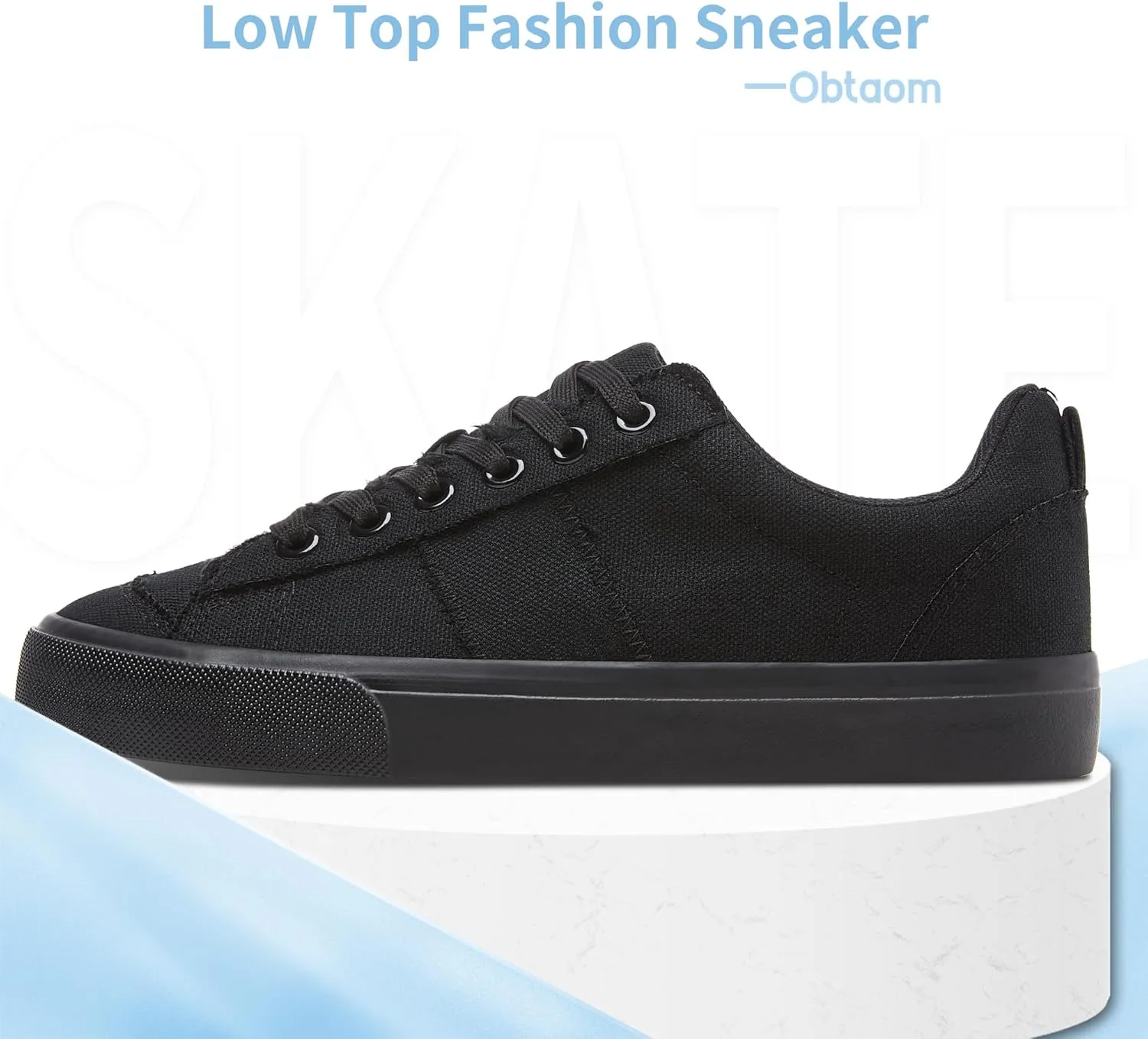 Obtaom Women's Canvas Sneakers Cute Lace up Fashion Sneaker Comfortable Skate Shoe for Lady Casual Tennis Flats