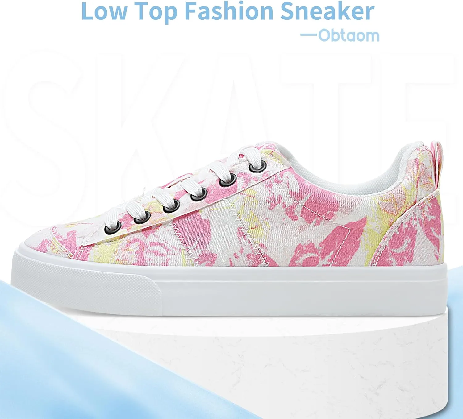Obtaom Women's Canvas Sneakers Cute Lace up Fashion Sneaker Comfortable Skate Shoe for Lady Casual Tennis Flats