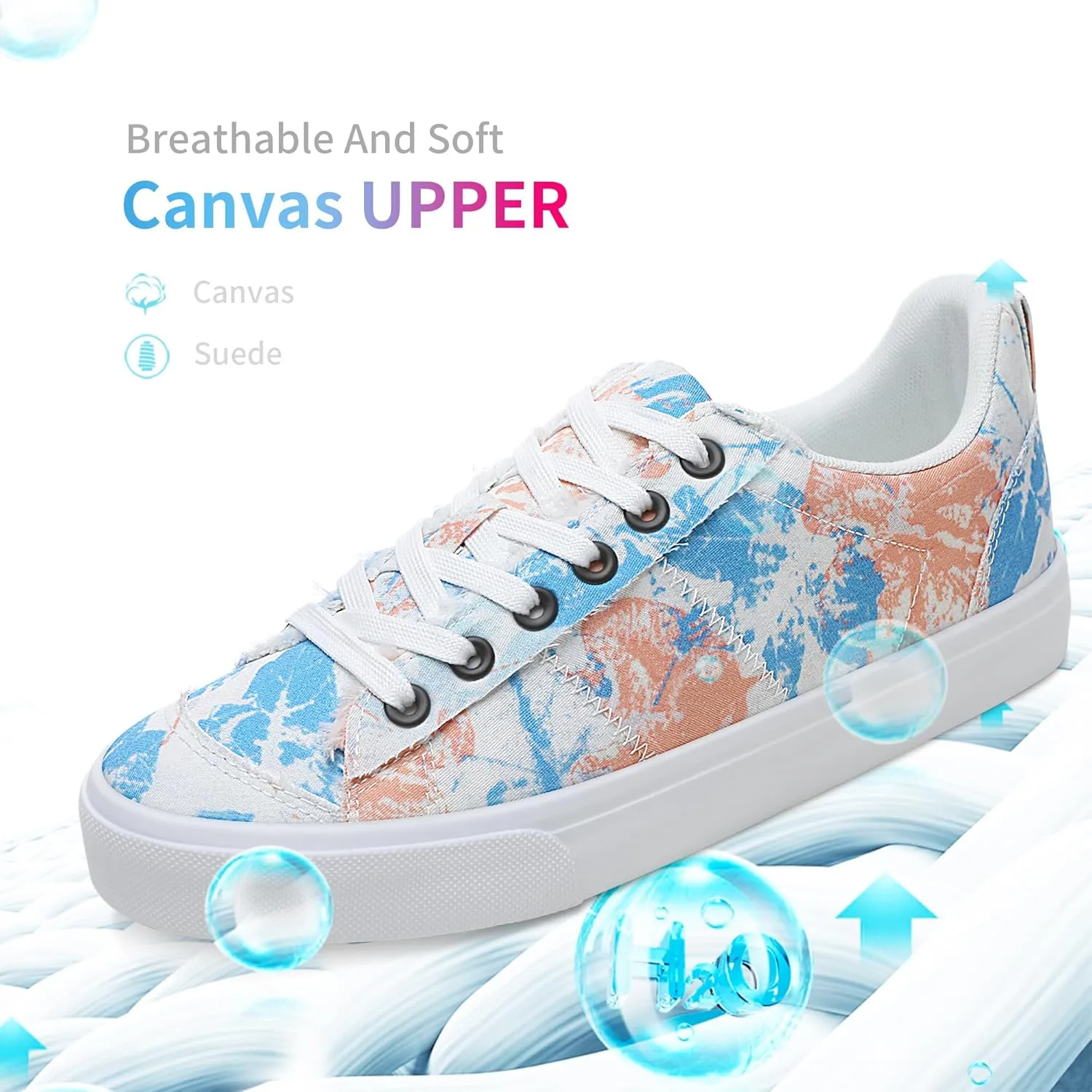 Obtaom Women's Canvas Sneakers Cute Lace up Fashion Sneaker Comfortable Skate Shoe for Lady Casual Tennis Flats