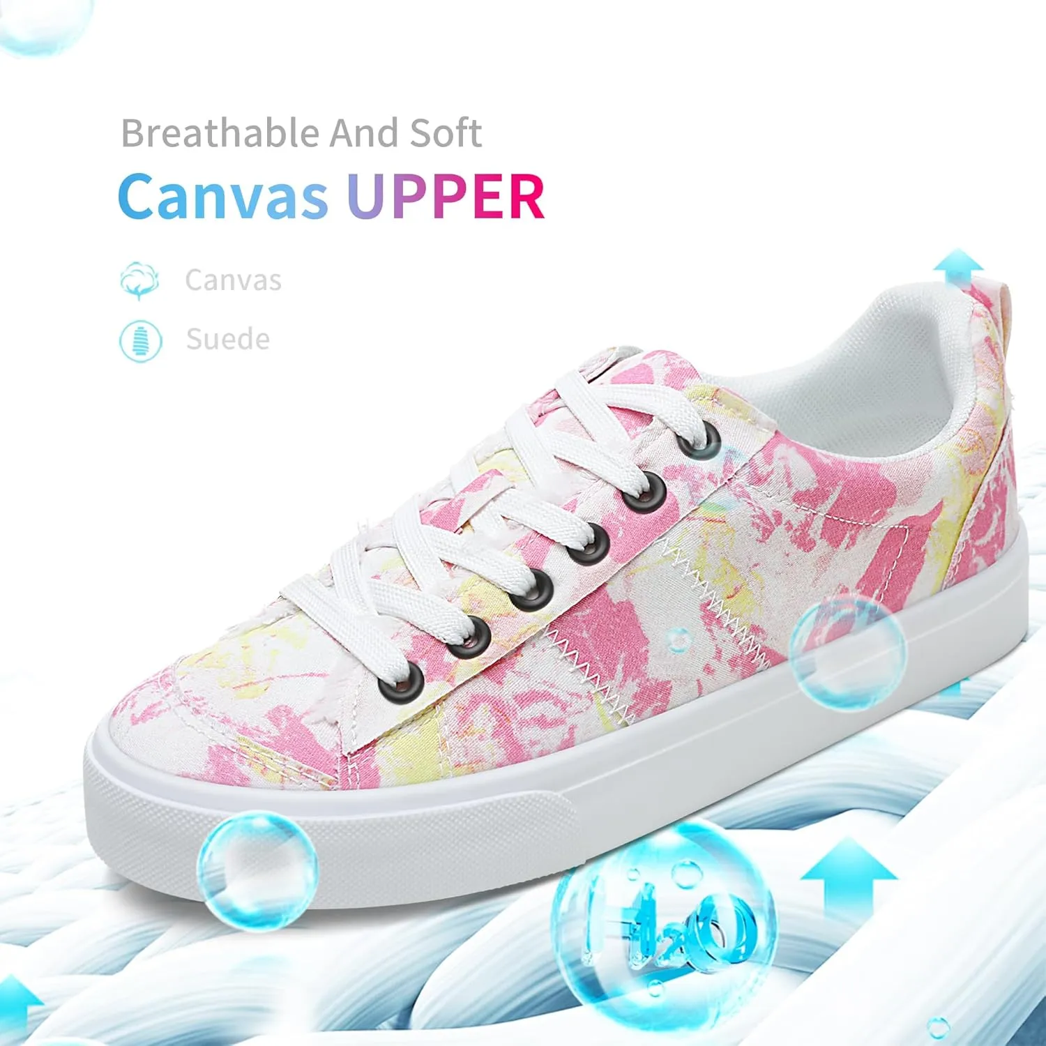 Obtaom Women's Canvas Sneakers Cute Lace up Fashion Sneaker Comfortable Skate Shoe for Lady Casual Tennis Flats